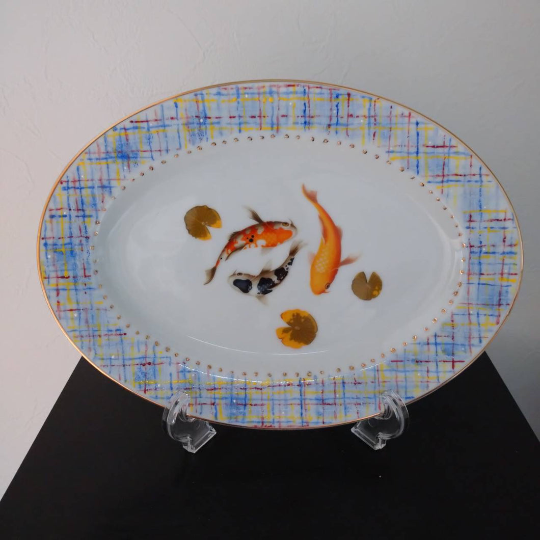 Hand Painted Japanese Ceramic Plate Japanese Koi Fish