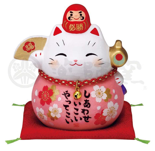 From Japan Beckoning Lucky Cat for Good Luck Maneki Neko with Daruma 7688