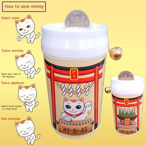 From Japan Beckoning Waving Lucky Cat for Good Luck Maneki Neko Piggy Money Bank