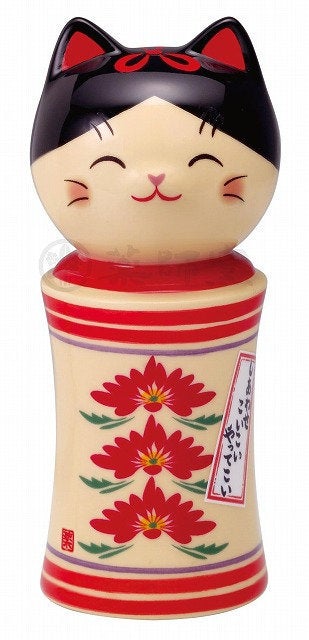 From Japan Lucky Cat Kokeshi Doll for Good Luck Maneki Neko 7800