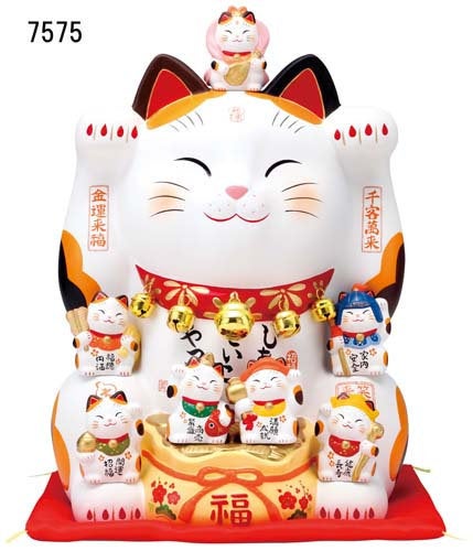 From Japan Large Waving Beckoning Lucy Cat for Good Luck Maneki Neko 7575