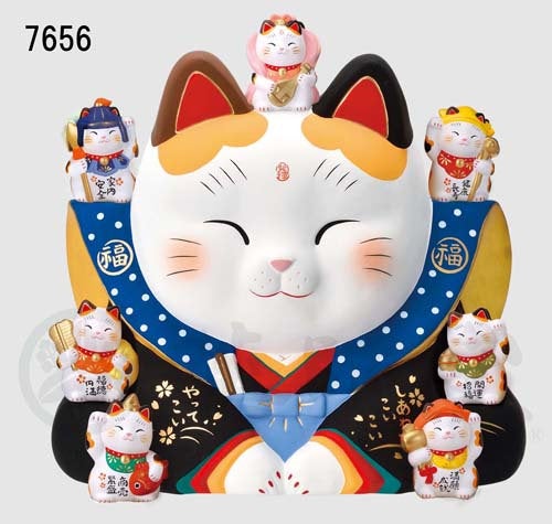 From Japan Large Waving Beckoning Lucy Cat for Good Luck Maneki Neko 7656