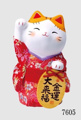 From Japan Beckoning Waving Lucky Cat Good & Money Luck Maneki Neko 7605