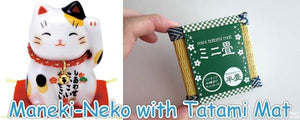 From Japan Beckoning Waving Cat for Good Luck Maneki Neko Mike 7531 with Tatami Mat