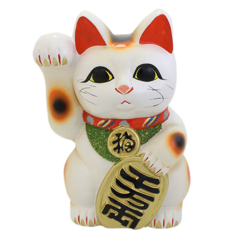 From Japan Beckoning Waving Lucky Cat for Good Luck Maneki Neko Ceramic